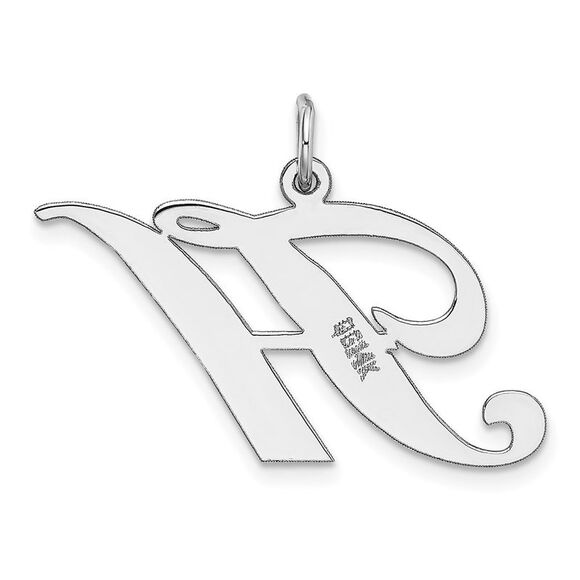 14k White Gold, Ella Collection, LG Fancy Script Initial H Pendant - Picture 3 of 5